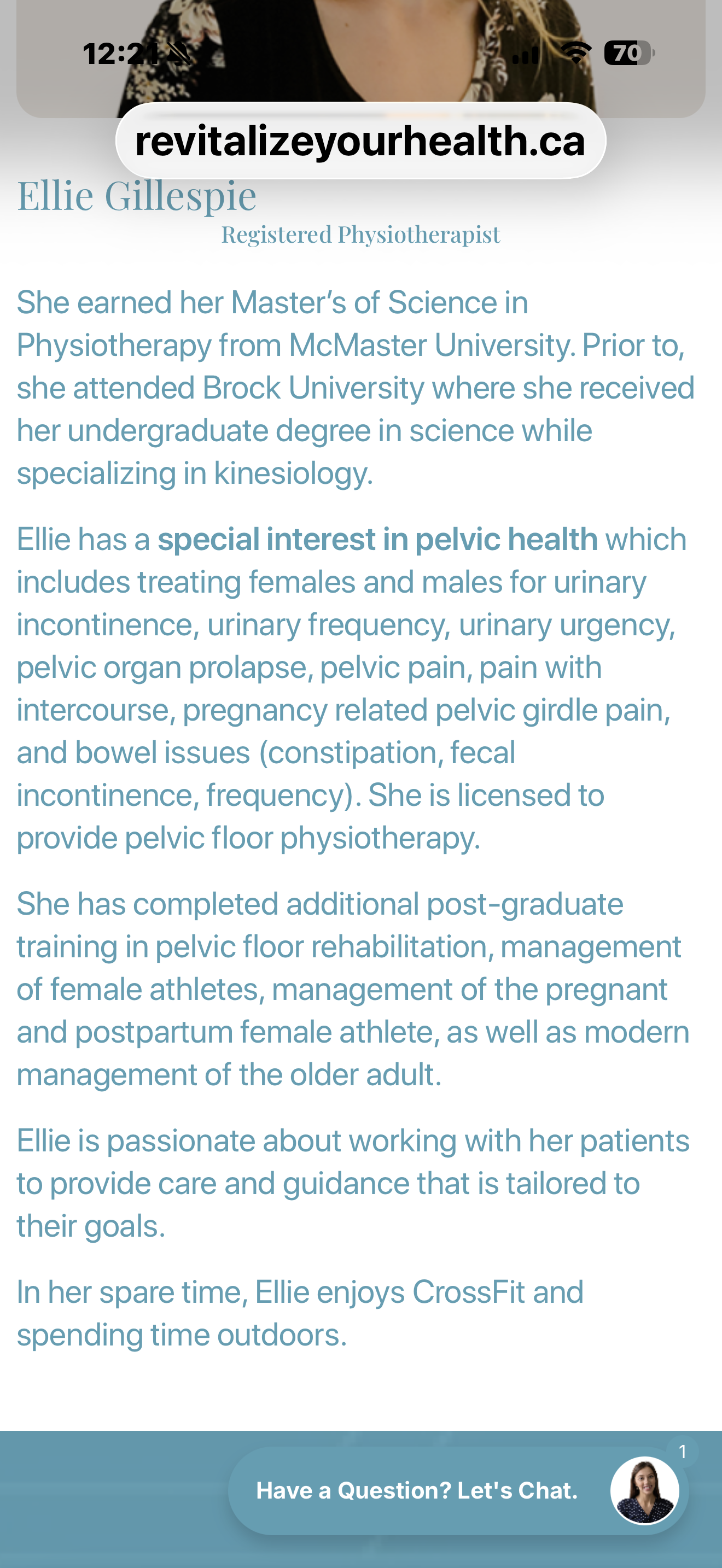 Ellie Gillespie Physiotherapist Revitalize Your Health